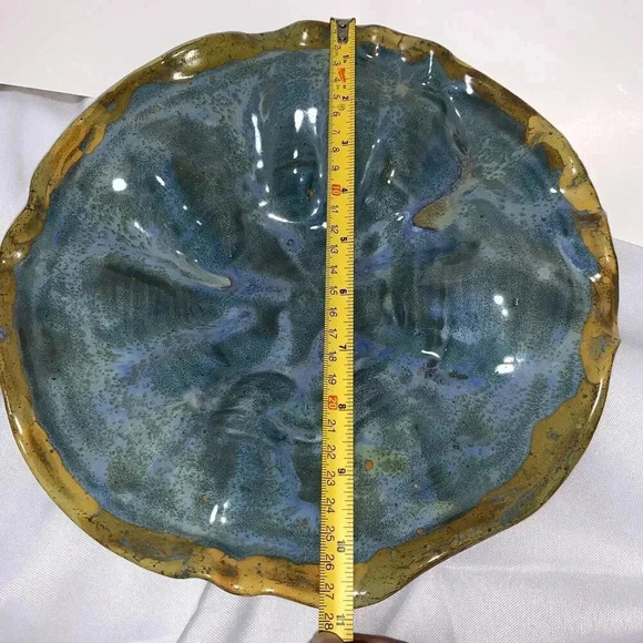 Peacock Bowl  gorgeous greens and blues Glazed Japanese Quince Shaped Plate. - Picture 5 of 5